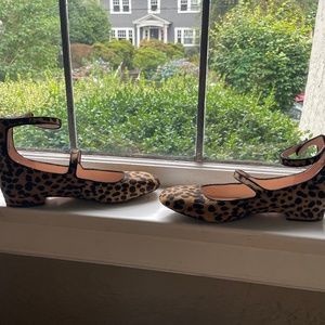 Leopard ballet flat with ankle strap